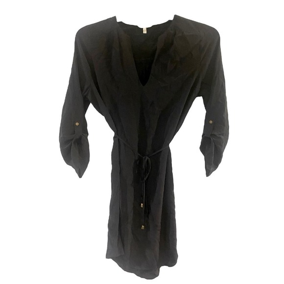 Joie Motega Tie-Waist Silk Dress Black Small - Picture 2 of 8